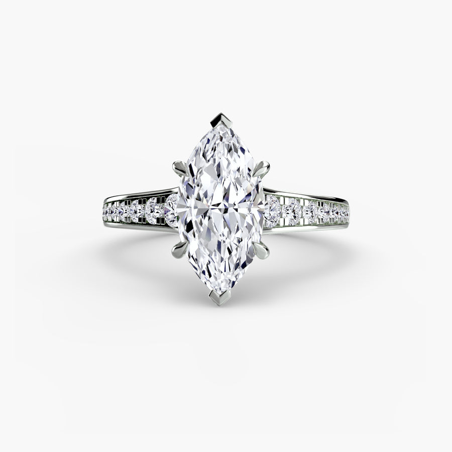14K White Gold / Marquise Solitaire with Pavé 7