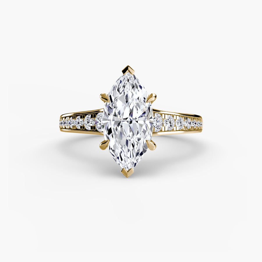 14K Yellow Gold / Marquise Solitaire with Pavé 7