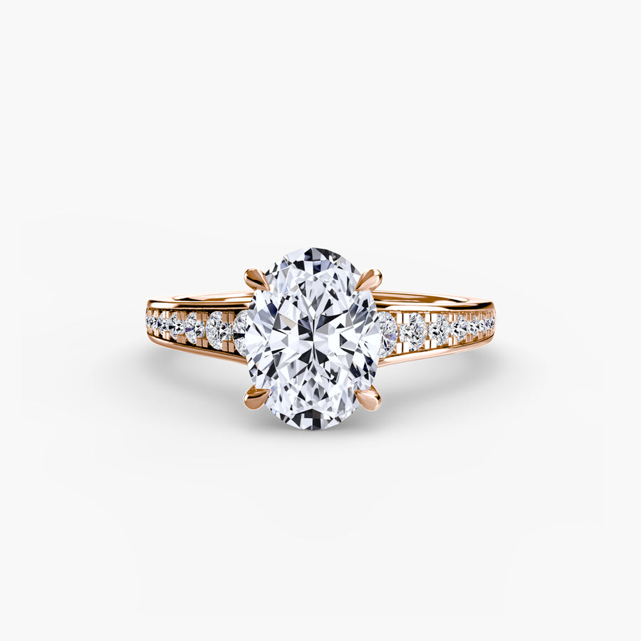 14K Rose Gold / Oval Solitaire with Pavé 7