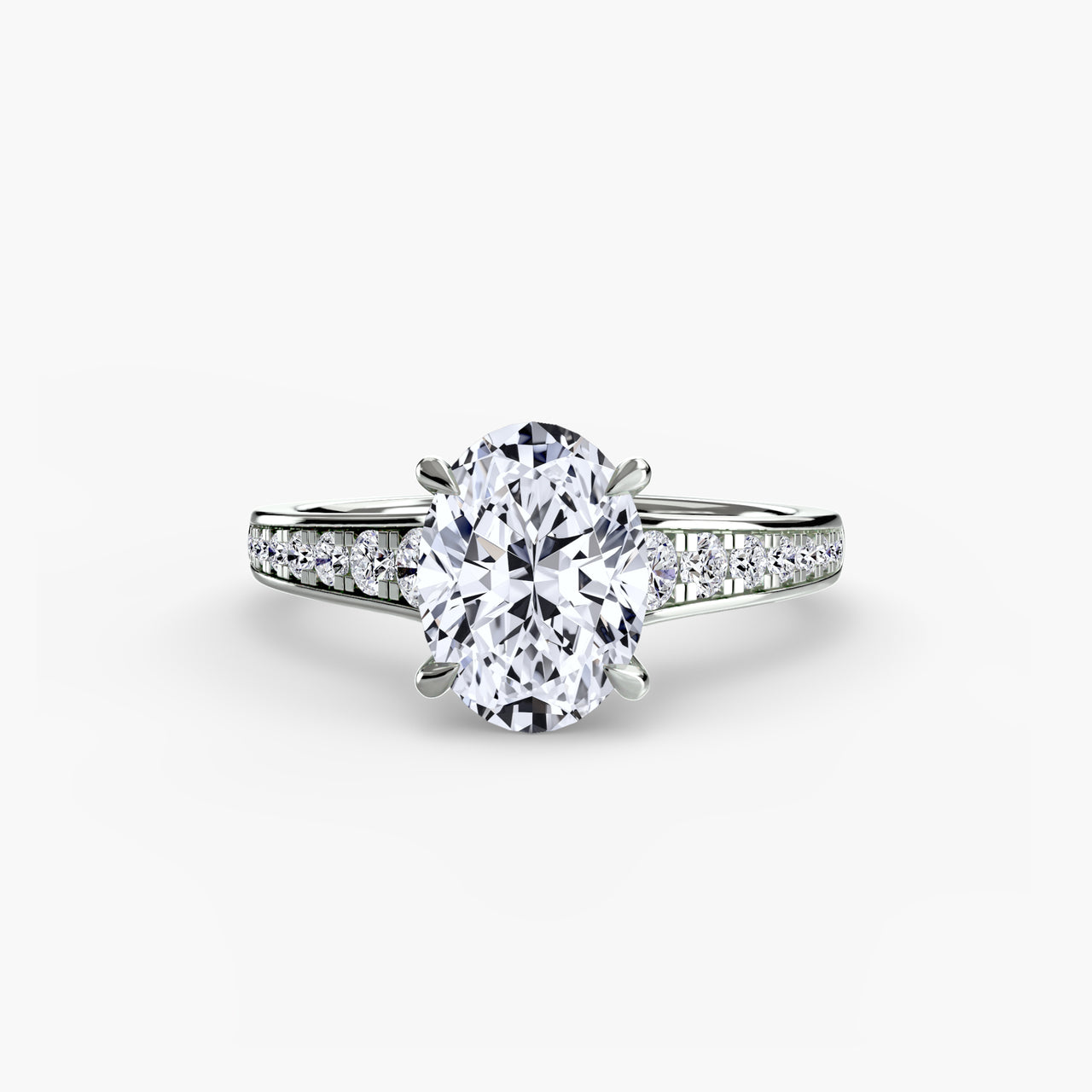 14K White Gold / Oval Solitaire with Pavé 7