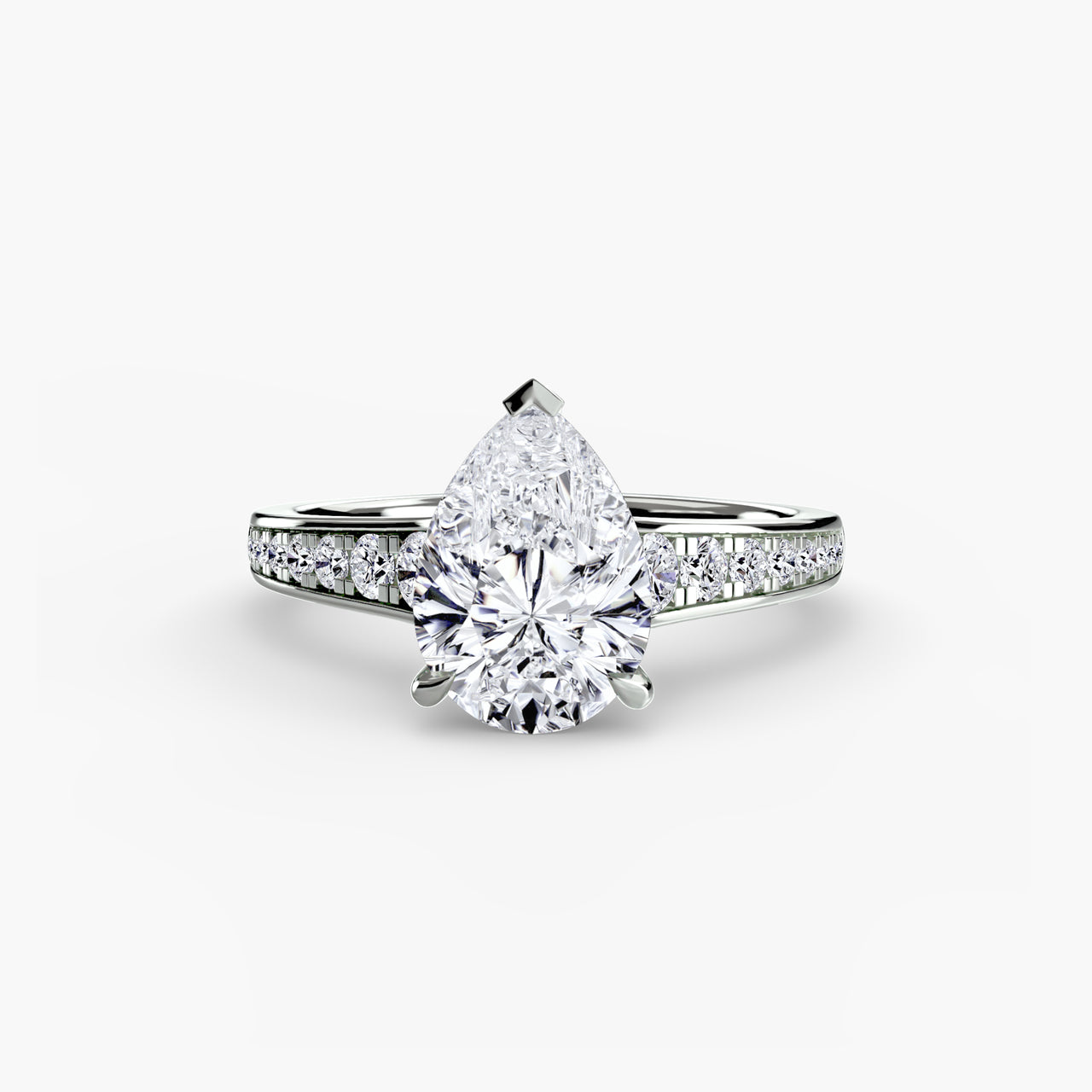 14K White Gold / Pear Solitaire with Pavé 7
