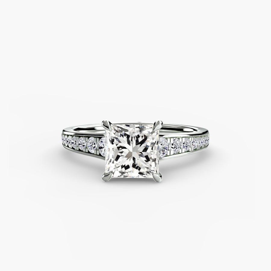 14K White Gold / Princess Solitaire with Pavé 7