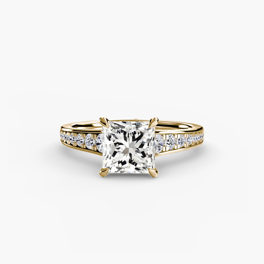 14K Yellow Gold / Princess Solitaire with Pavé 7
