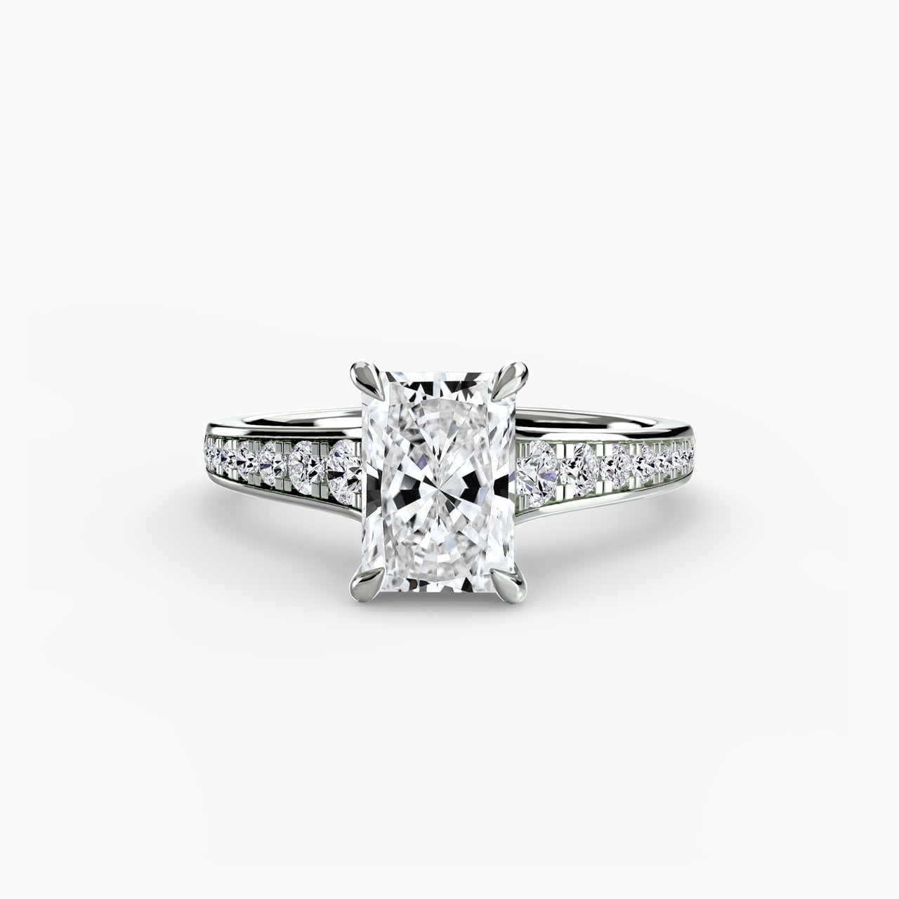 14K White Gold / Radiant Solitaire with Pavé 7