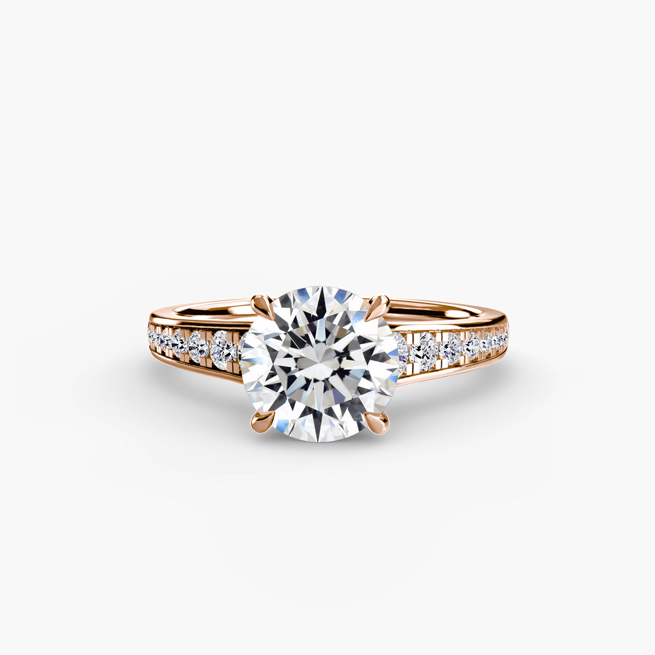 14K Rose Gold / Round Solitaire with Pavé 7