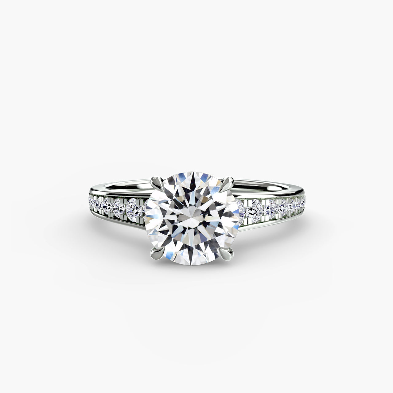 14K White Gold / Round Solitaire with Pavé 7