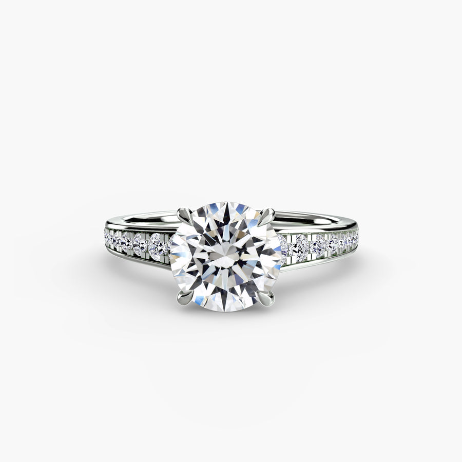 14K White Gold / Round Solitaire with Pavé 7