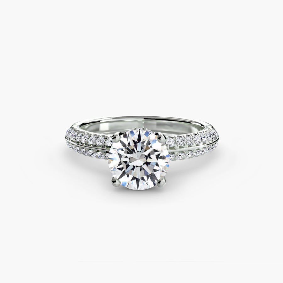 14K White Gold / Round Solitaire with Pavé