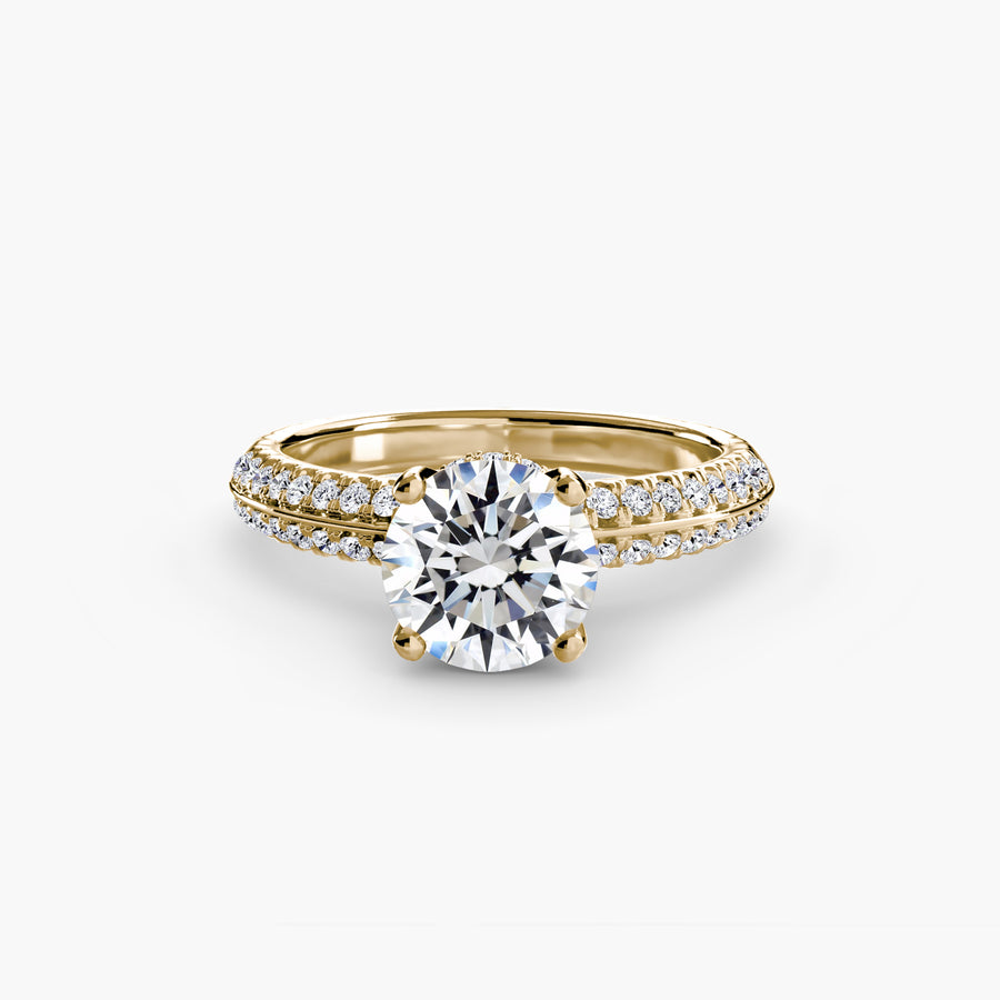 14K Yellow Gold / Round Solitaire with Pavé