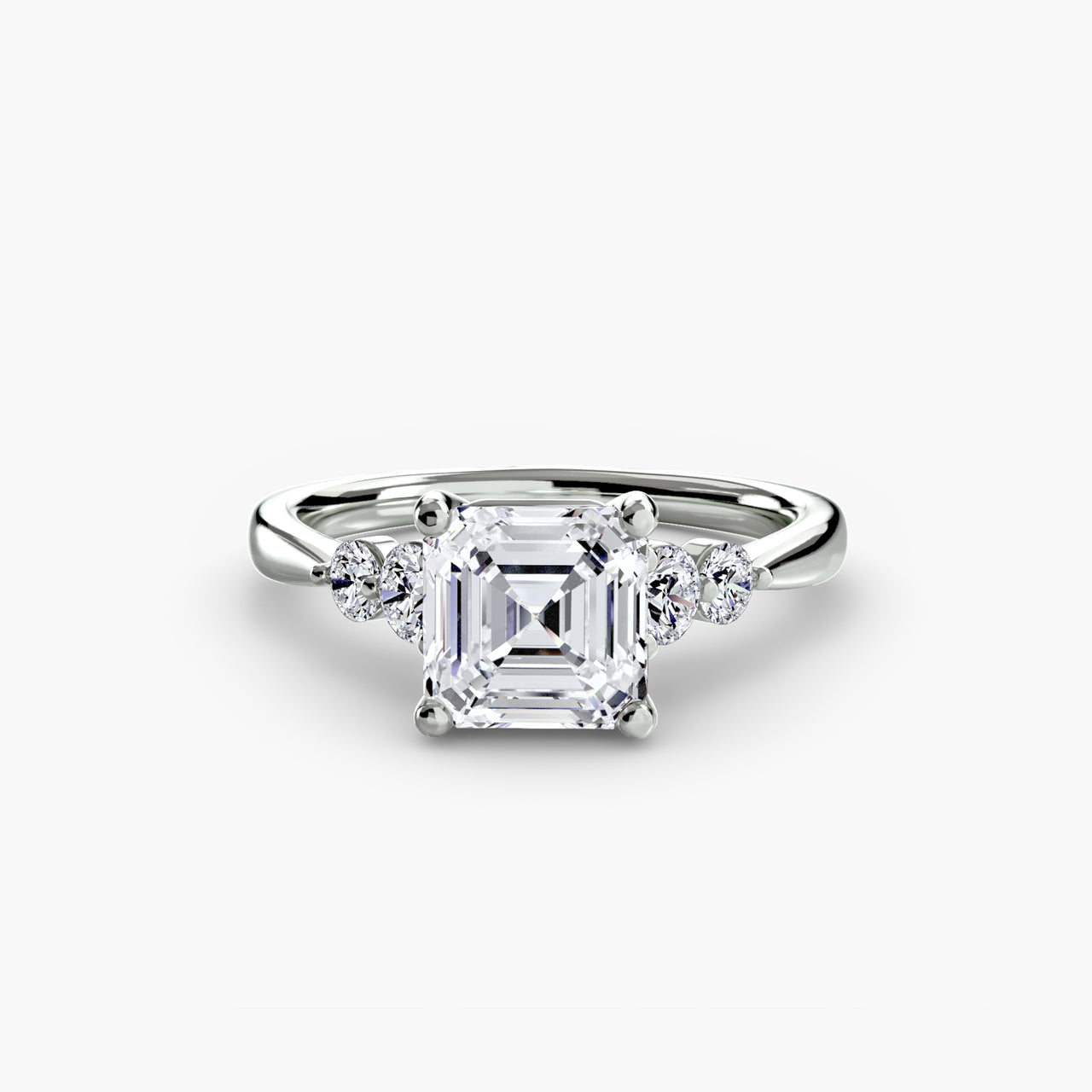 14K White Gold / Asscher Solitaire with Shoulder Accents 2