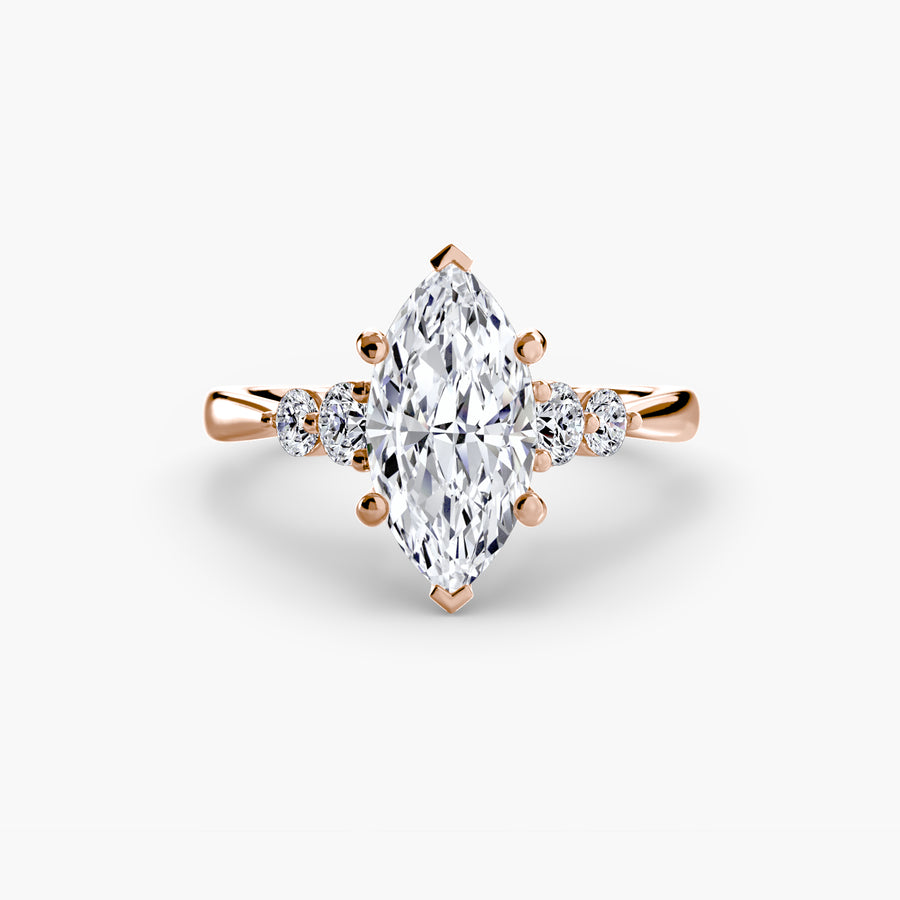 14K Rose Gold / Marquise Solitaire with Shoulder Accents 2