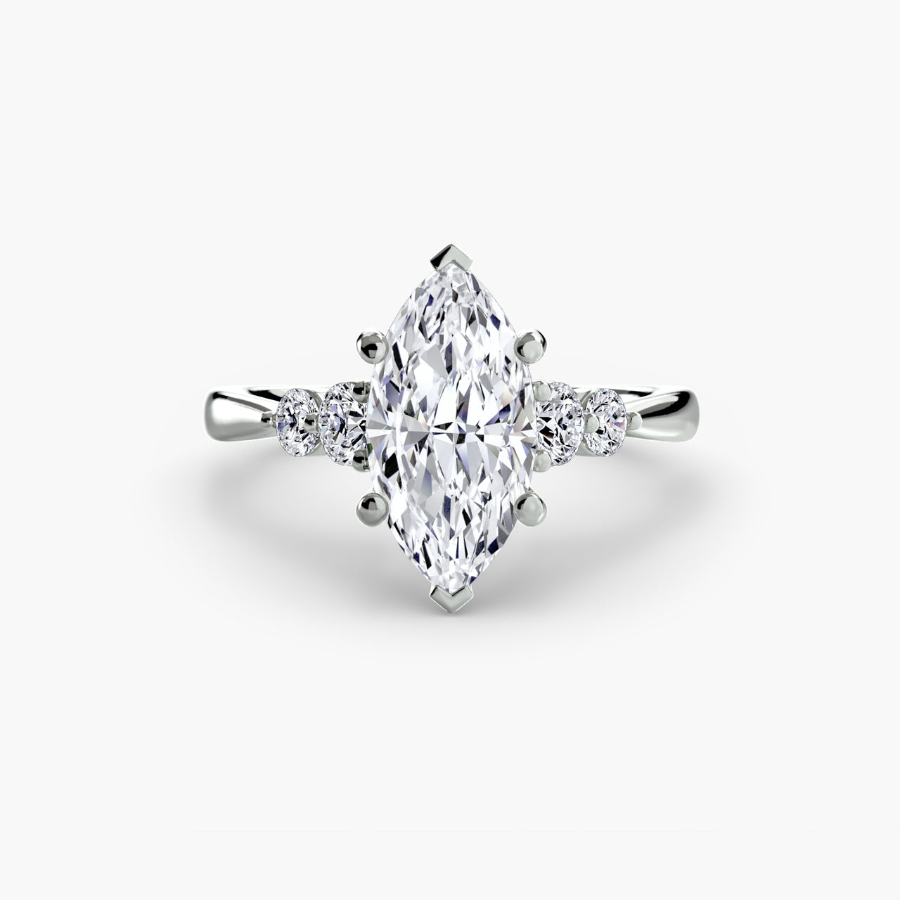 14K White Gold / Marquise Solitaire with Shoulder Accents 2
