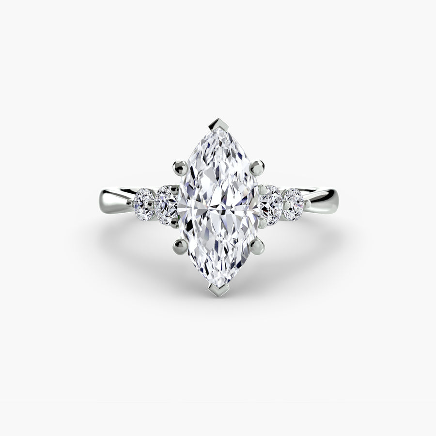 14K White Gold / Marquise Solitaire with Shoulder Accents 2