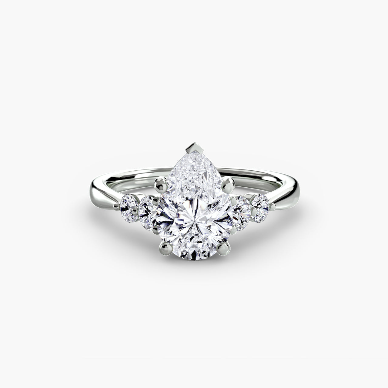 14K White Gold / Pear Solitaire with Shoulder Accents 2