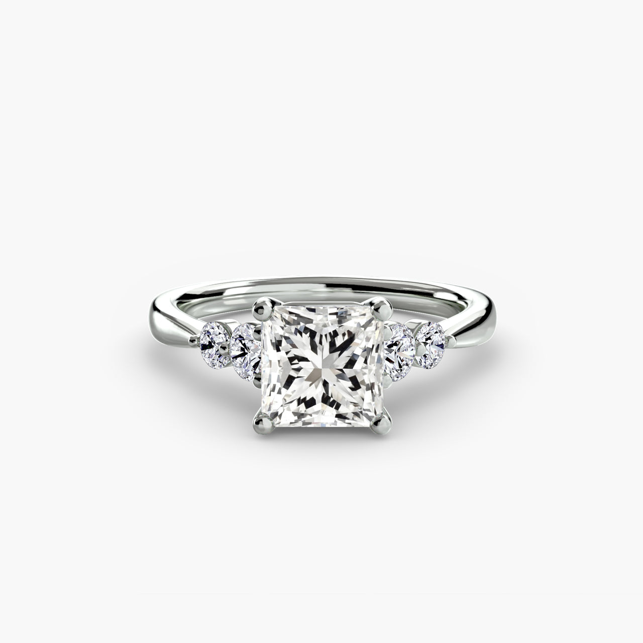 14K White Gold / Princess Solitaire with Shoulder Accents 2