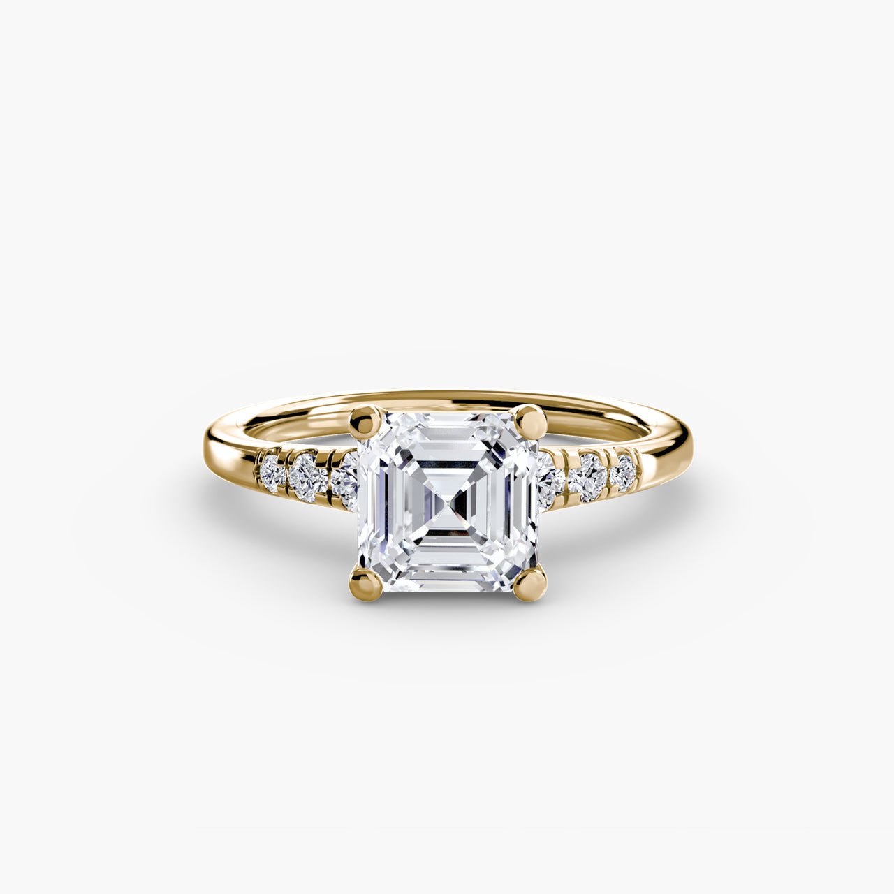 14K Yellow Gold / Asscher Solitaire with Shoulder Accents