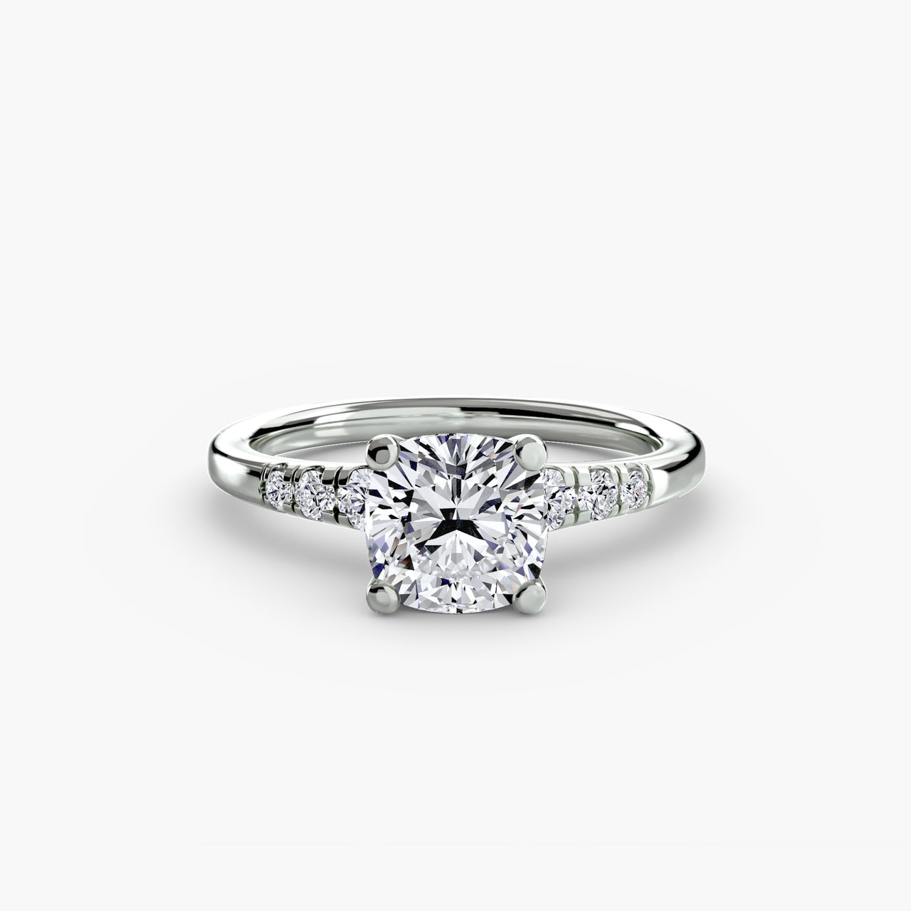 14K White Gold / Cushion Solitaire with Shoulder Accents