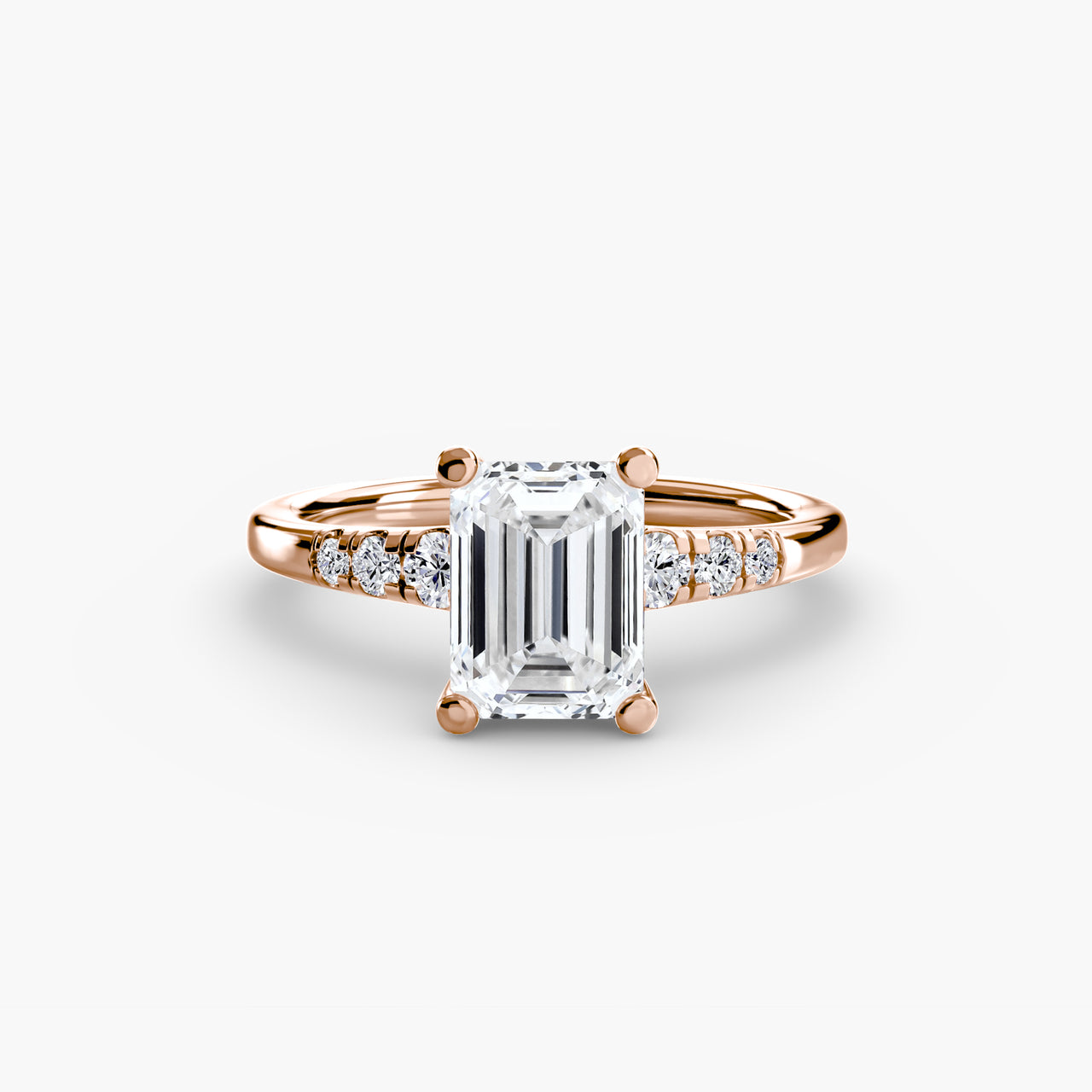 14K Rose Gold / Emerald Solitaire with Shoulder Accents
