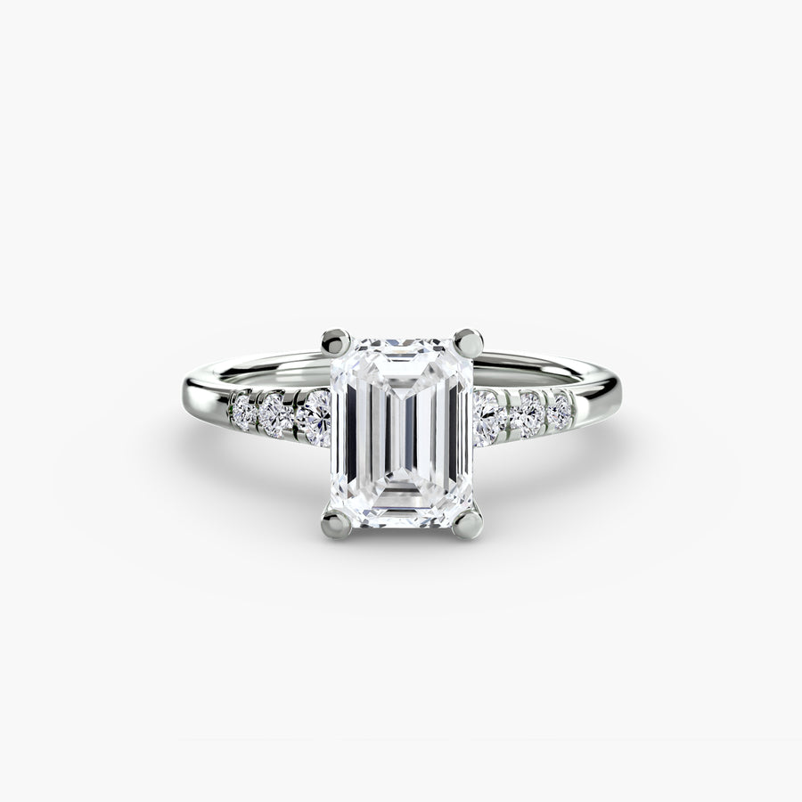 14K White Gold / Emerald Solitaire with Shoulder Accents
