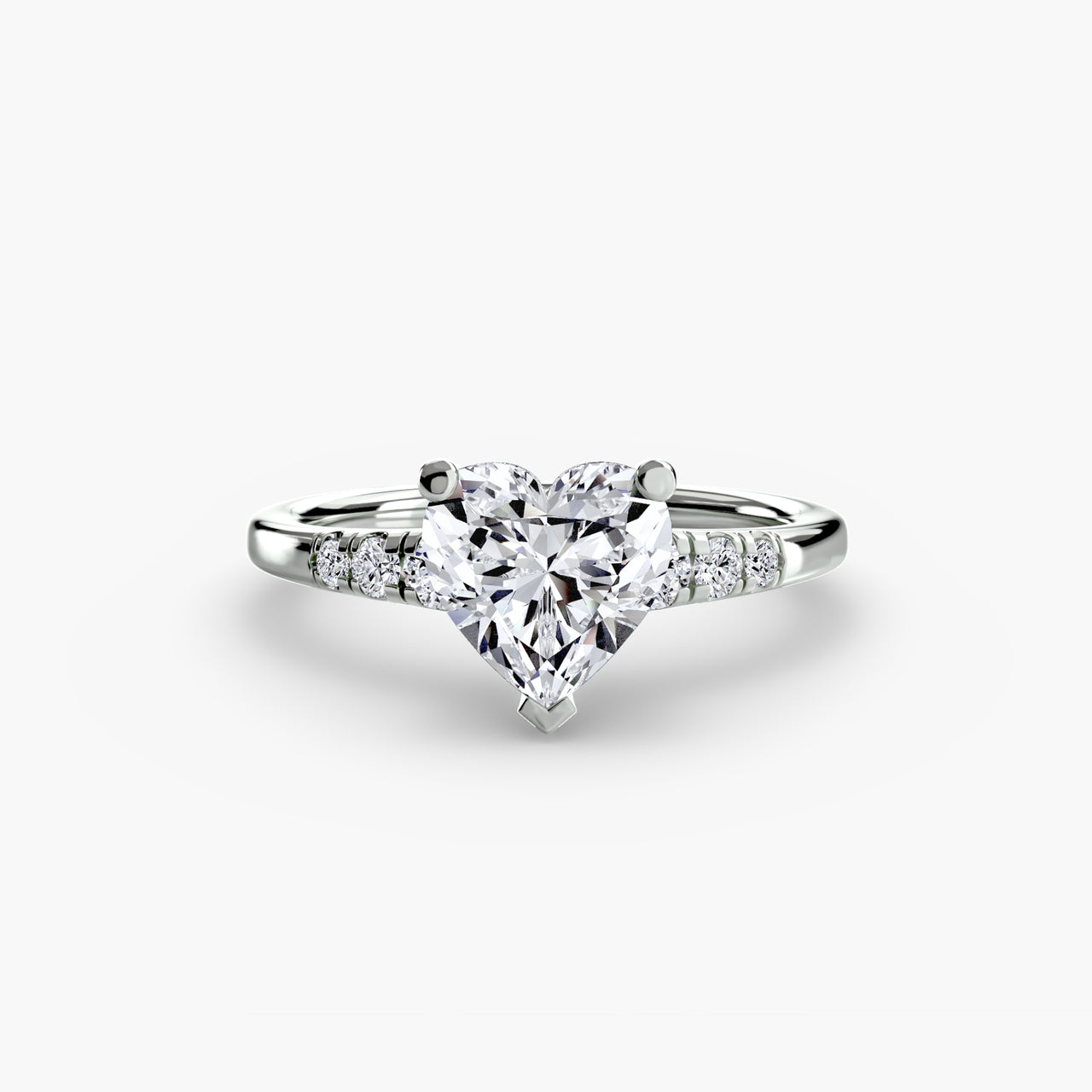14K White Gold / Heart Solitaire with Shoulder Accents