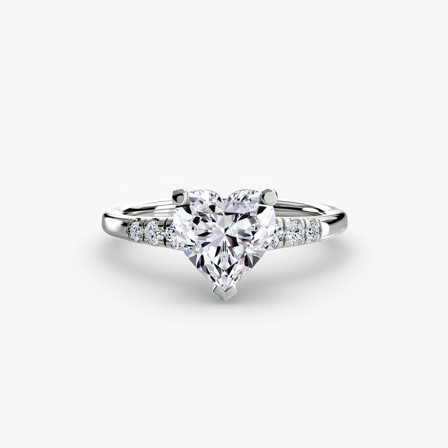 14K White Gold / Heart Solitaire with Shoulder Accents