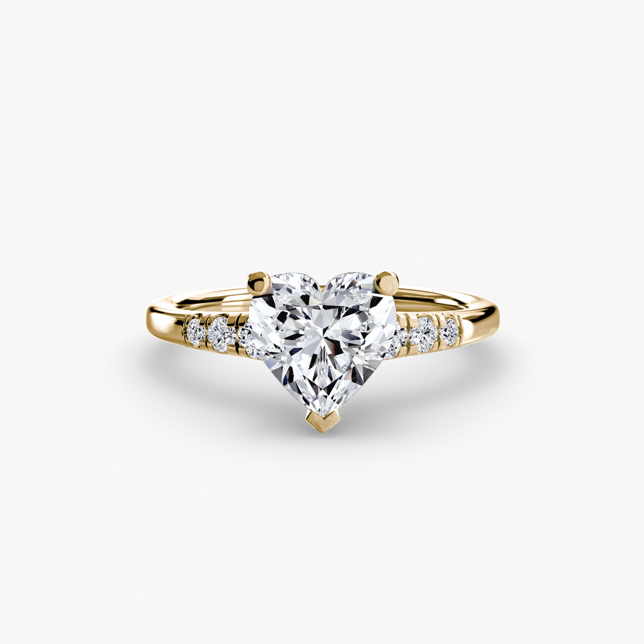 14K Yellow Gold / Heart Solitaire with Shoulder Accents