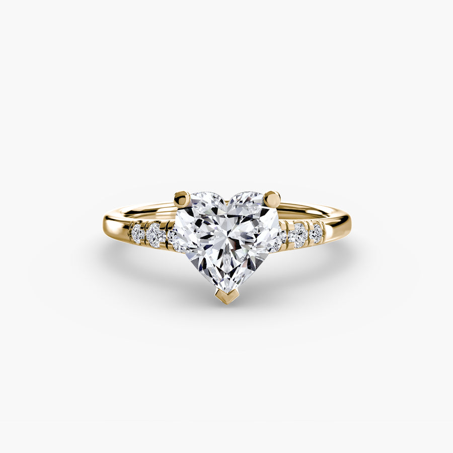 14K Yellow Gold / Heart Solitaire with Shoulder Accents