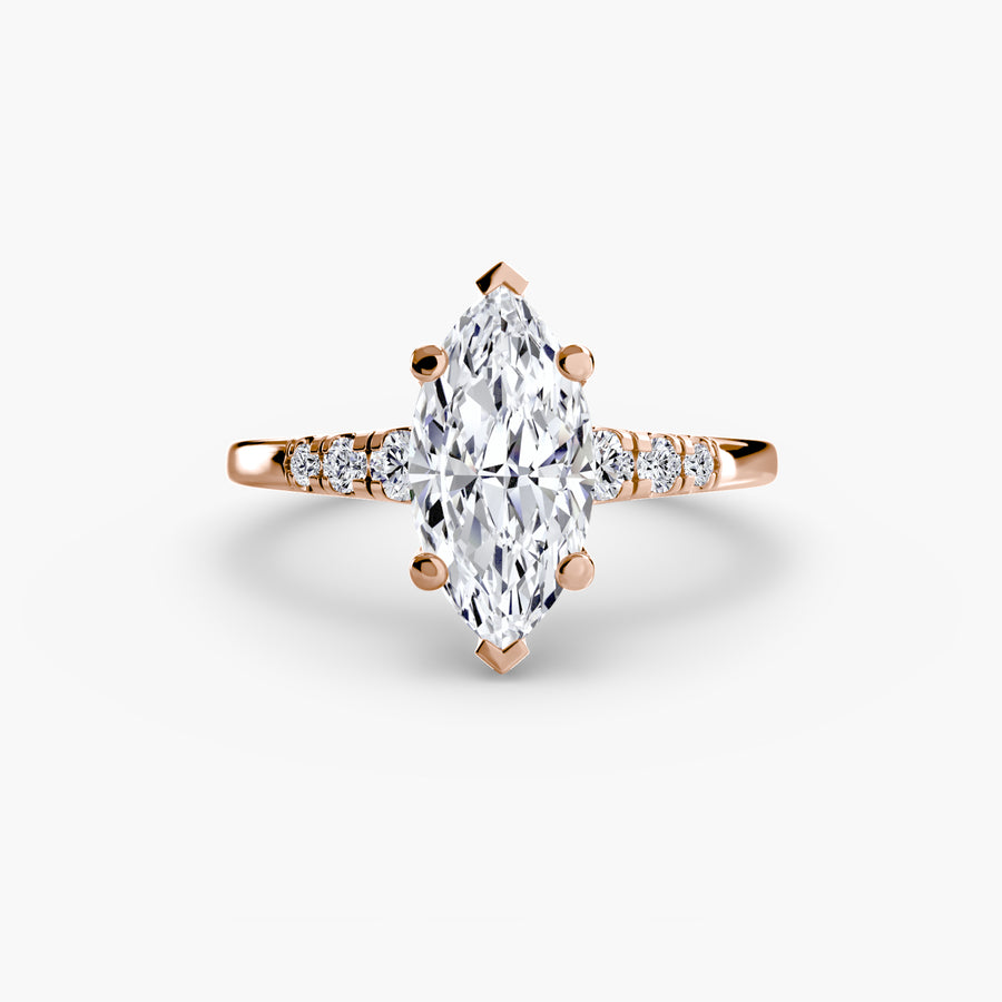 14K Rose Gold / Marquise Solitaire with Shoulder Accents
