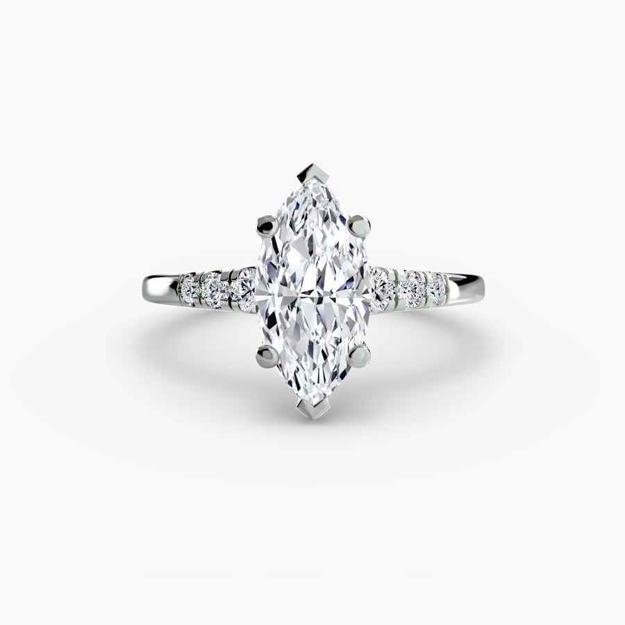 14K White Gold / Marquise Solitaire with Shoulder Accents