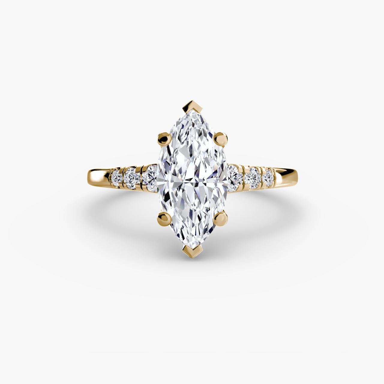 14K Yellow Gold / Marquise Solitaire with Shoulder Accents