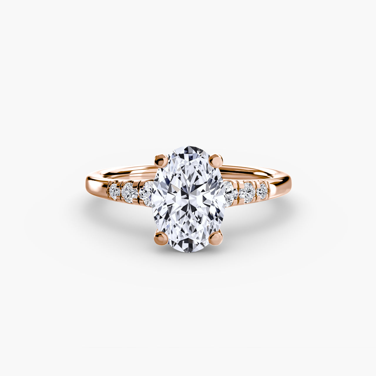 14K Rose Gold / Oval Solitaire with Shoulder Accents