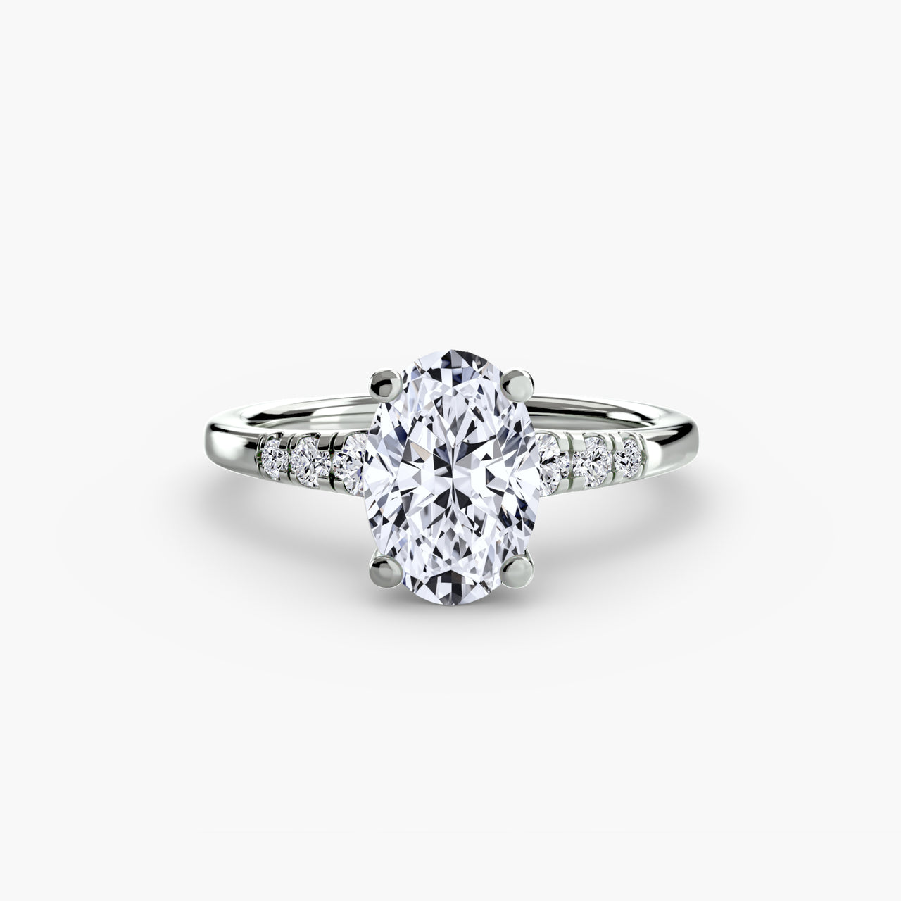 14K White Gold / Oval Solitaire with Shoulder Accents