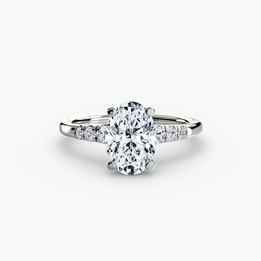 14K White Gold / Oval Solitaire with Shoulder Accents