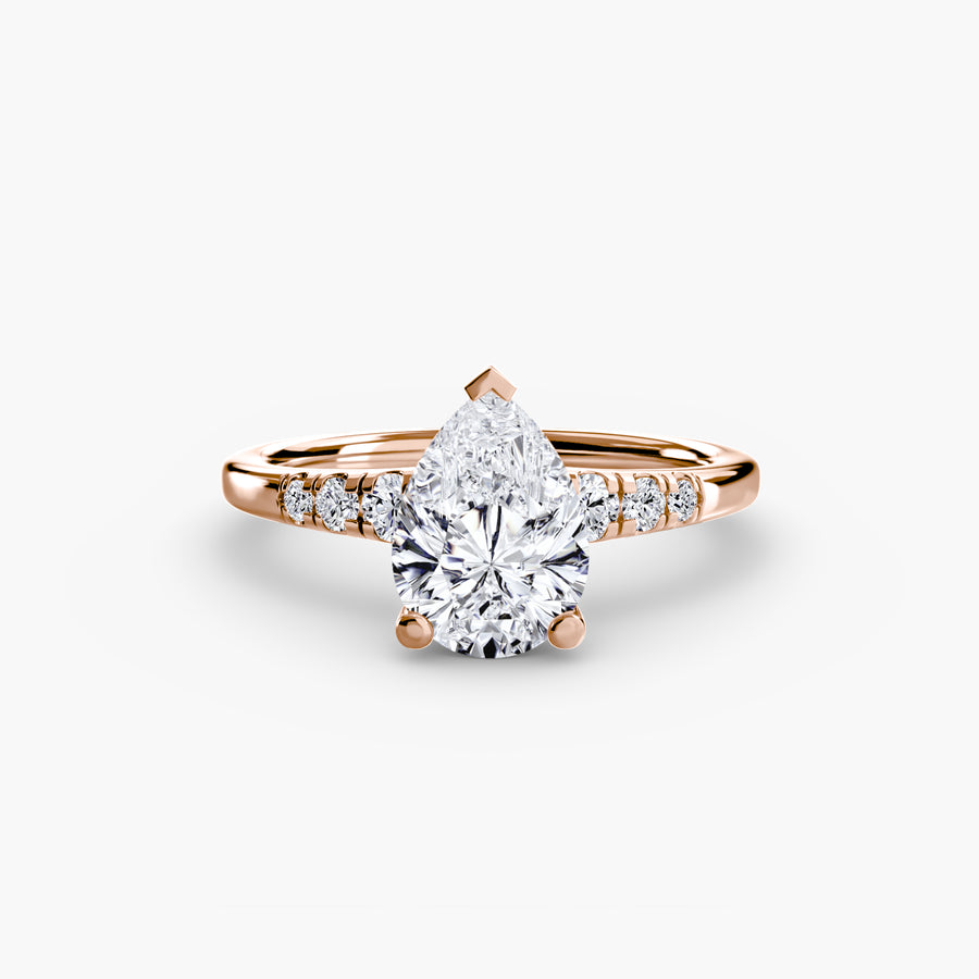 14K Rose Gold / Pear Solitaire with Shoulder Accents