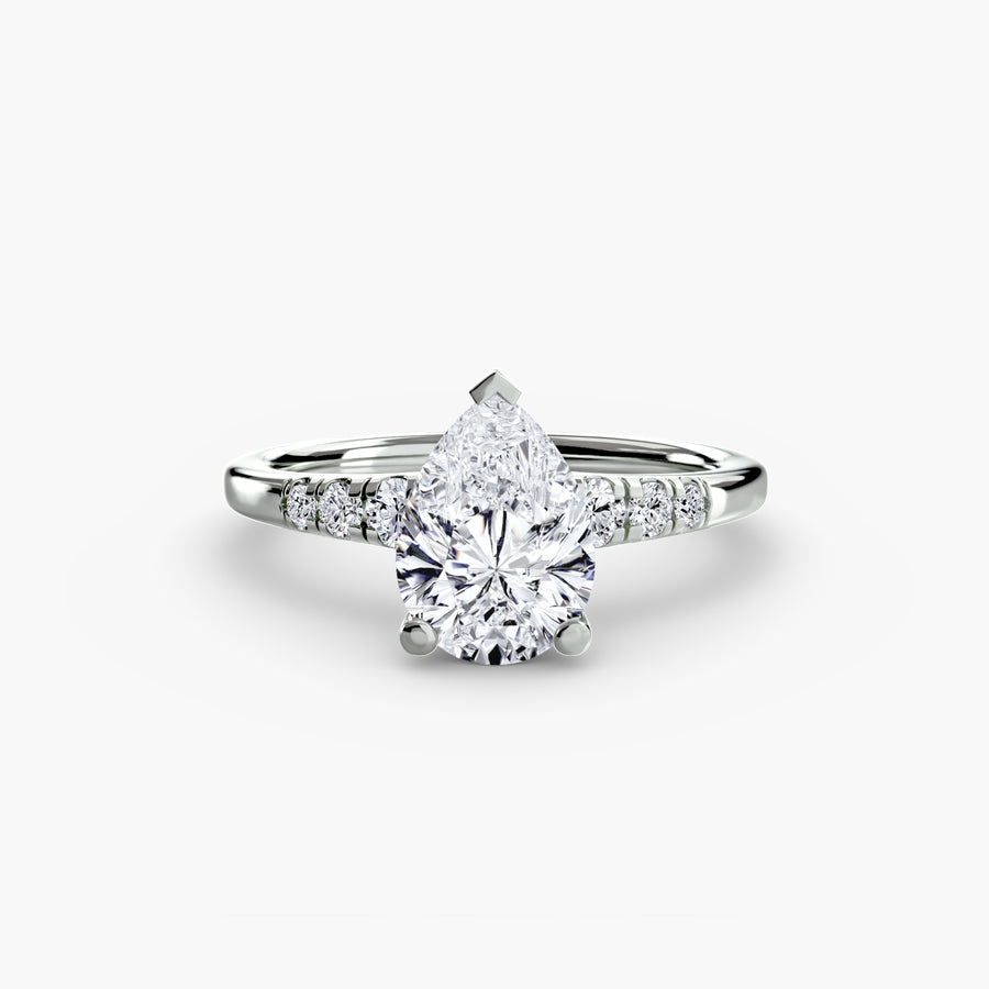 14K White Gold / Pear Solitaire with Shoulder Accents