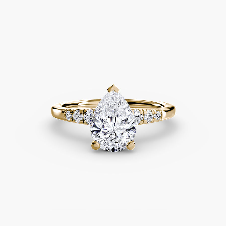 14K Yellow Gold / Pear Solitaire with Shoulder Accents