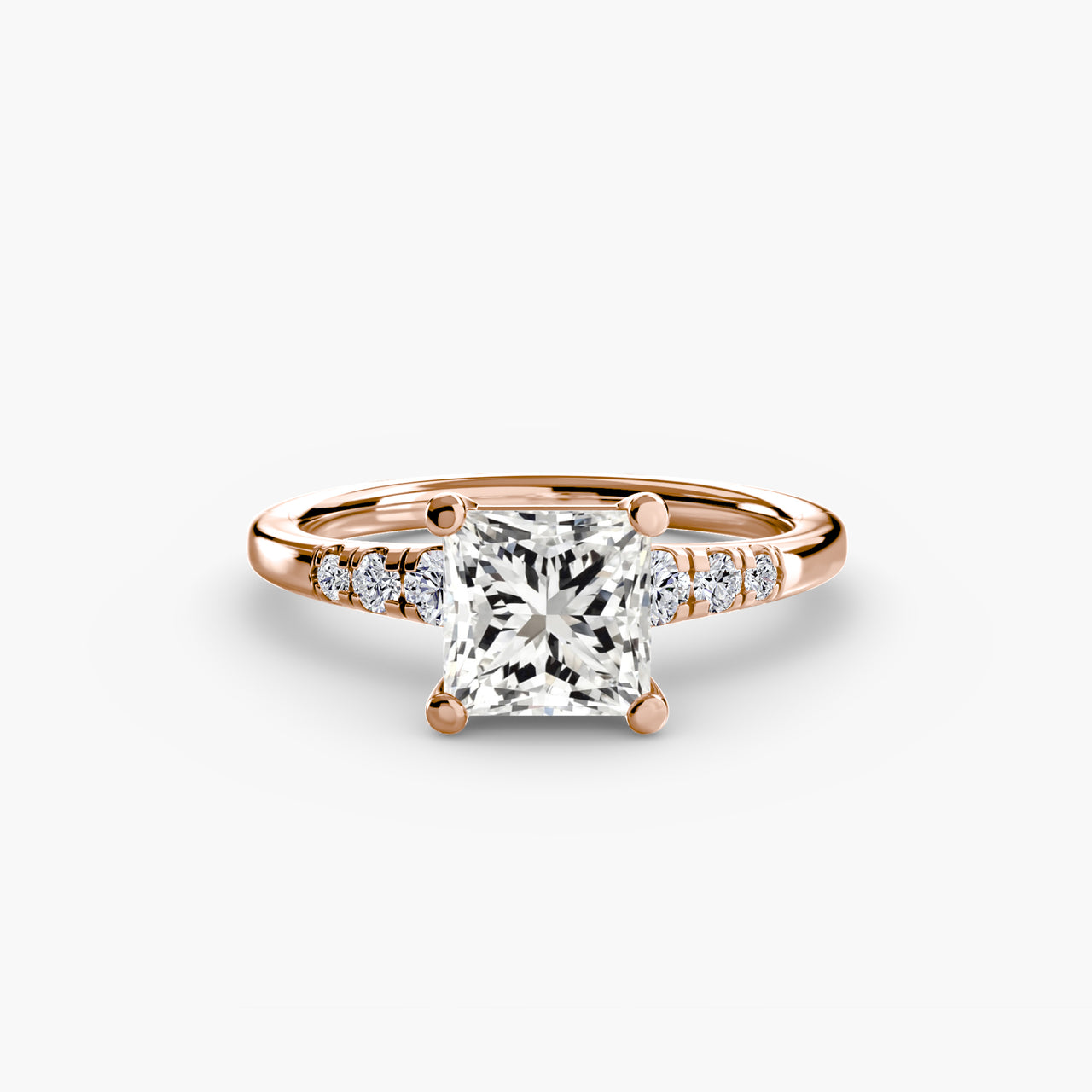 14K Rose Gold / Princess Solitaire with Shoulder Accents