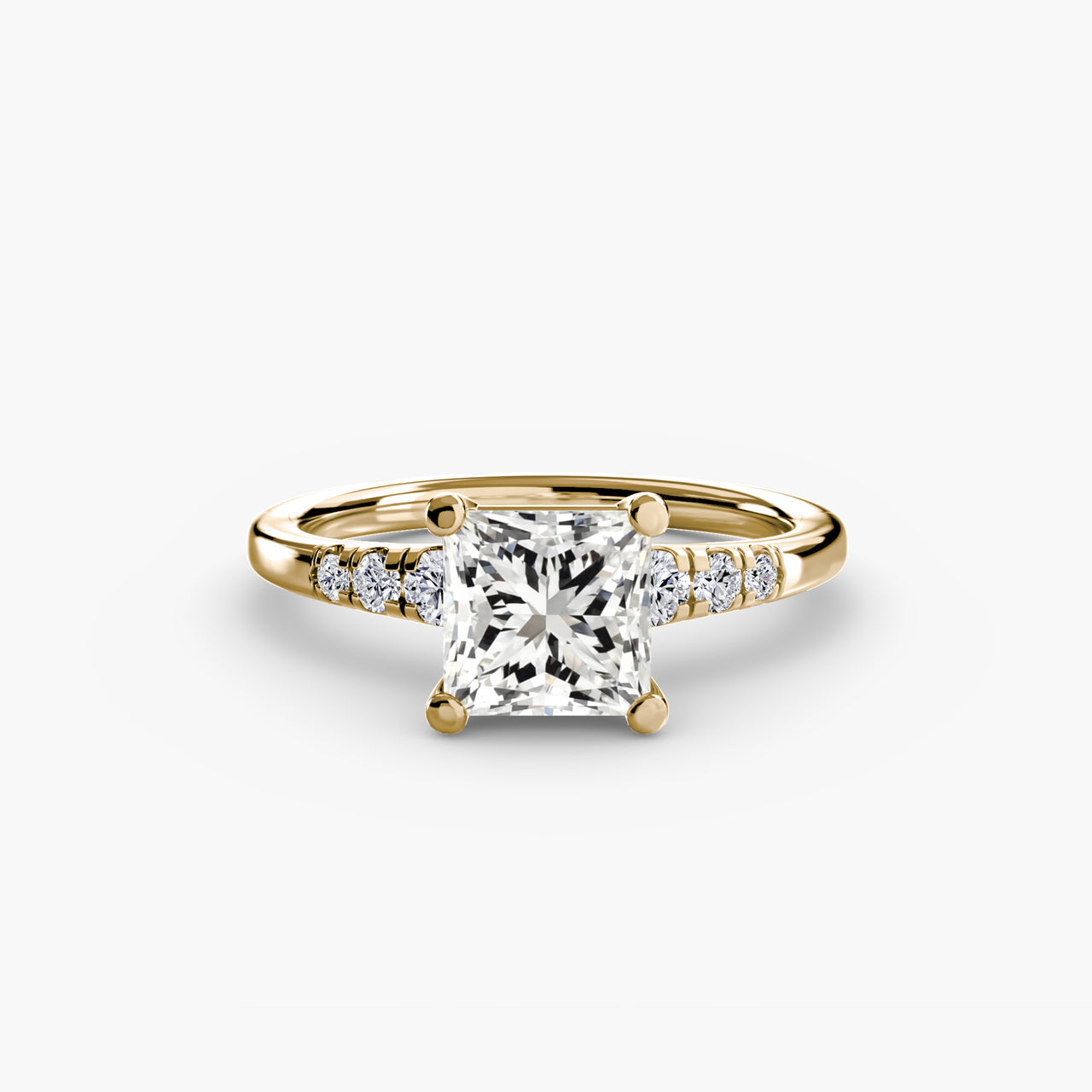 14K Yellow Gold / Princess Solitaire with Shoulder Accents