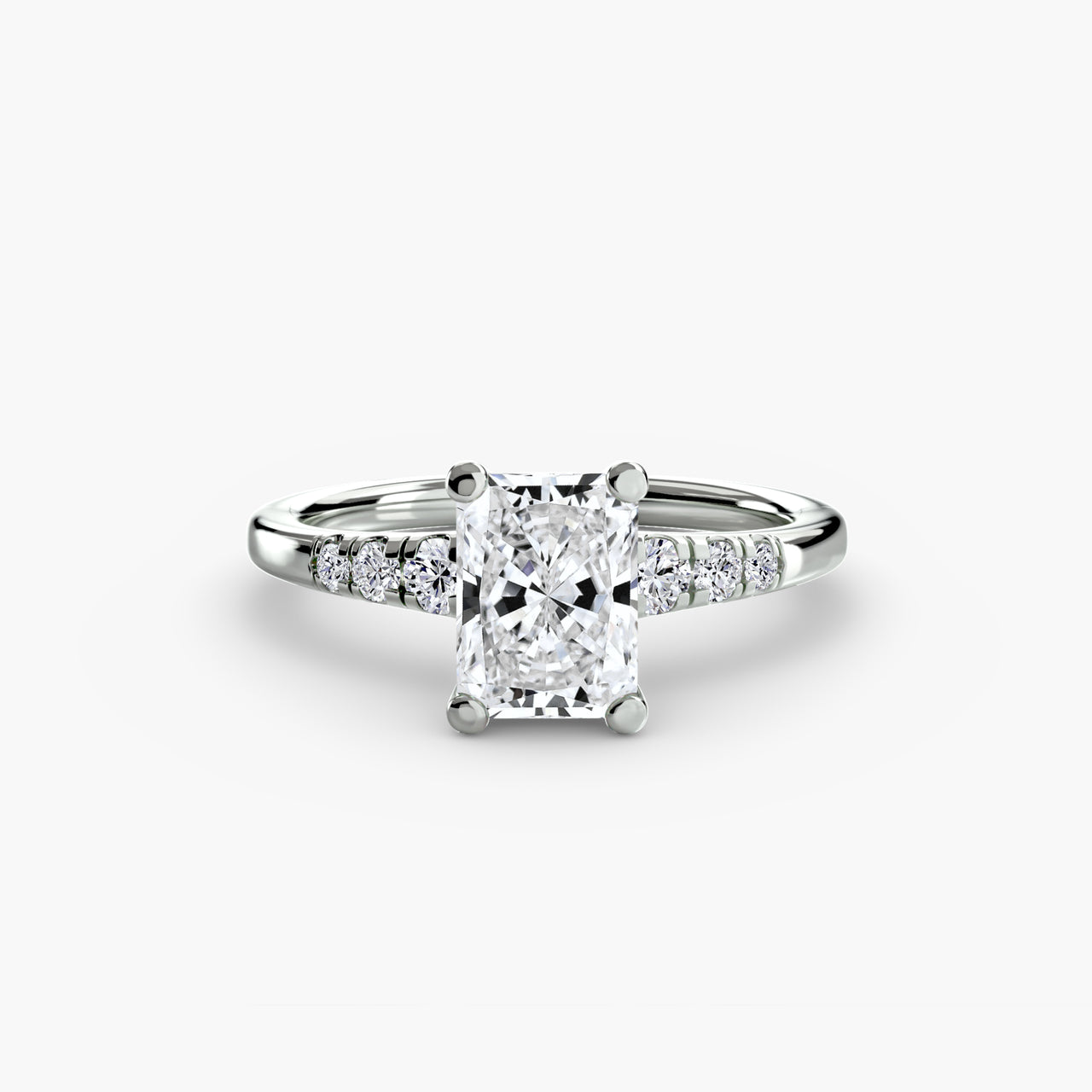 14K White Gold / Radiant Solitaire with Shoulder Accents