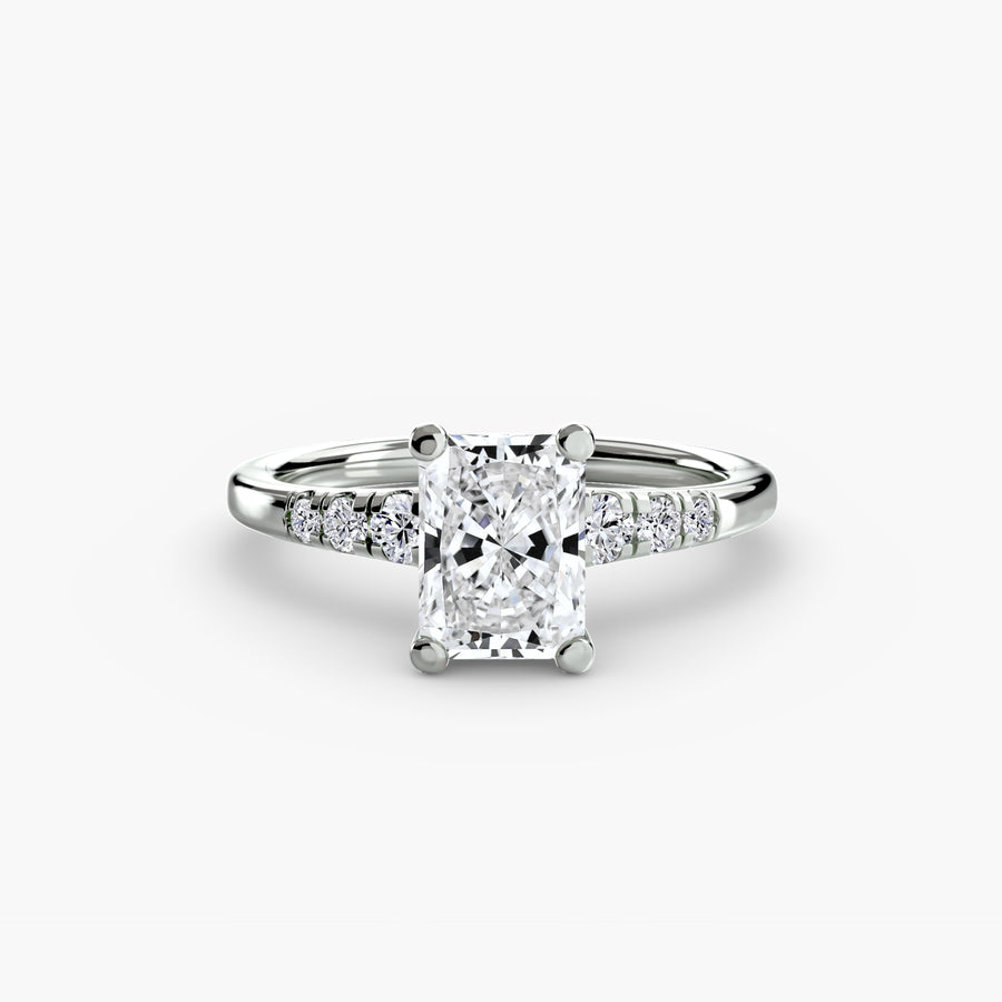 14K White Gold / Radiant Solitaire with Shoulder Accents