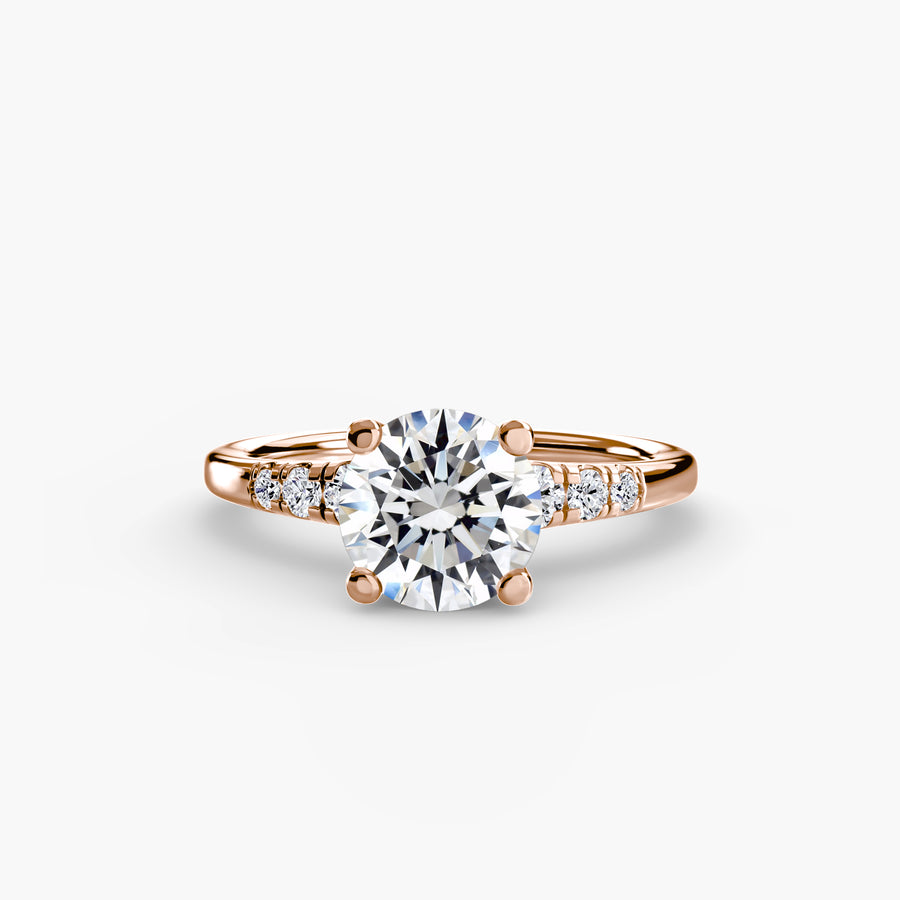 14K Rose Gold / Round Solitaire with Shoulder Accents