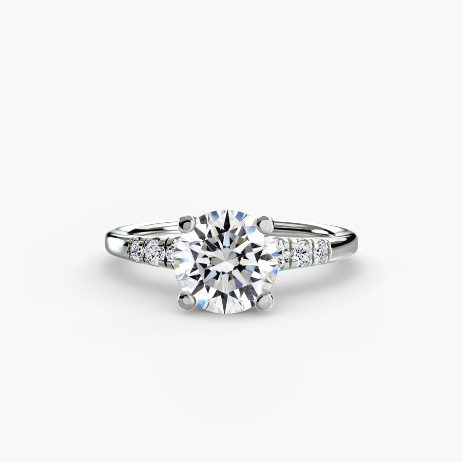 14K White Gold / Round Solitaire with Shoulder Accents