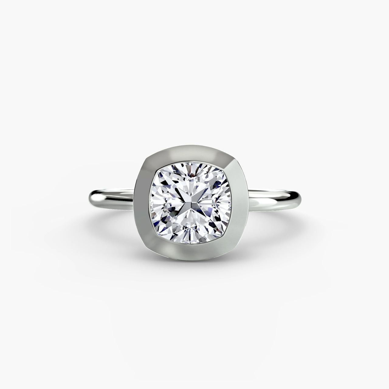 14K White Gold / Cushion The Bezel Set Solitaire