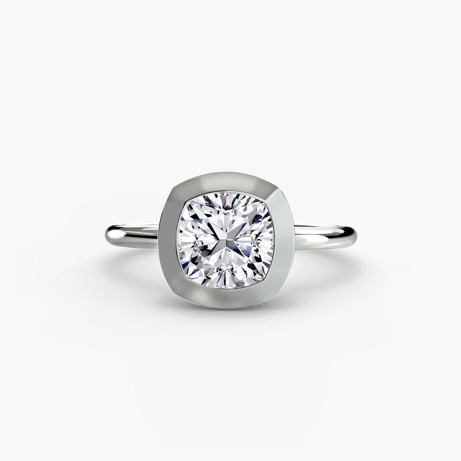 14K White Gold / Cushion The Bezel Set Solitaire