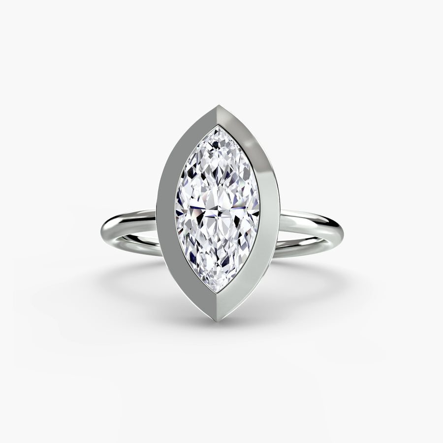 14K White Gold / Marquise The Bezel Set Solitaire