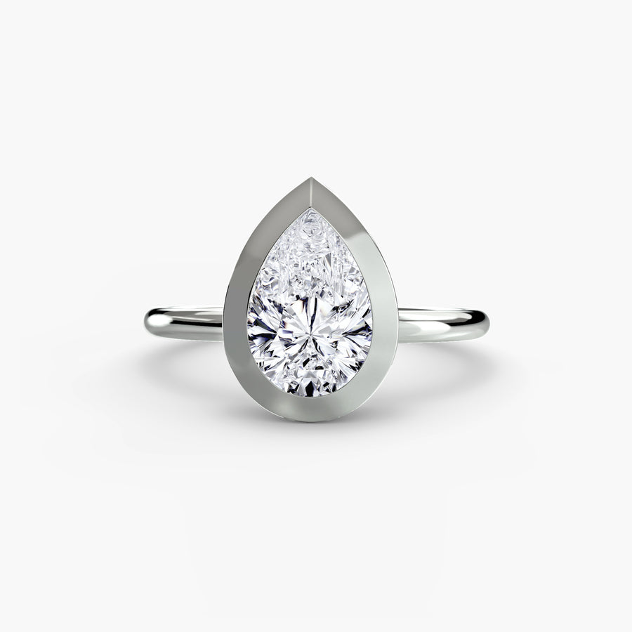 14K White Gold / Pear The Bezel Set Solitaire