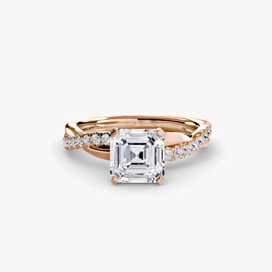 14K Rose Gold / Asscher The Emerald Twist Pavé Ring