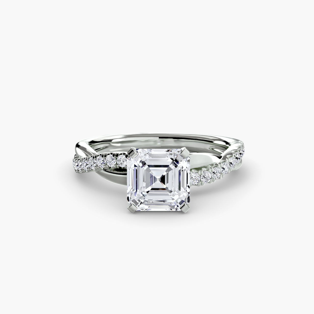 14K White Gold / Asscher The Emerald Twist Pavé Ring