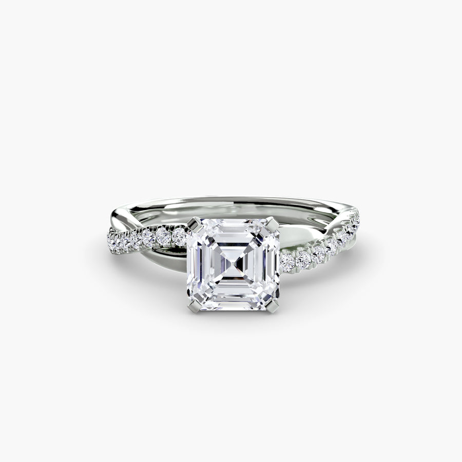 14K White Gold / Asscher The Emerald Twist Pavé Ring