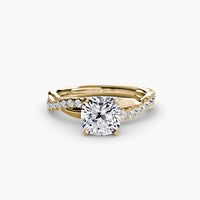 Thumbnail for 14K Yellow Gold / Cushion The Emerald Twist Pavé Ring